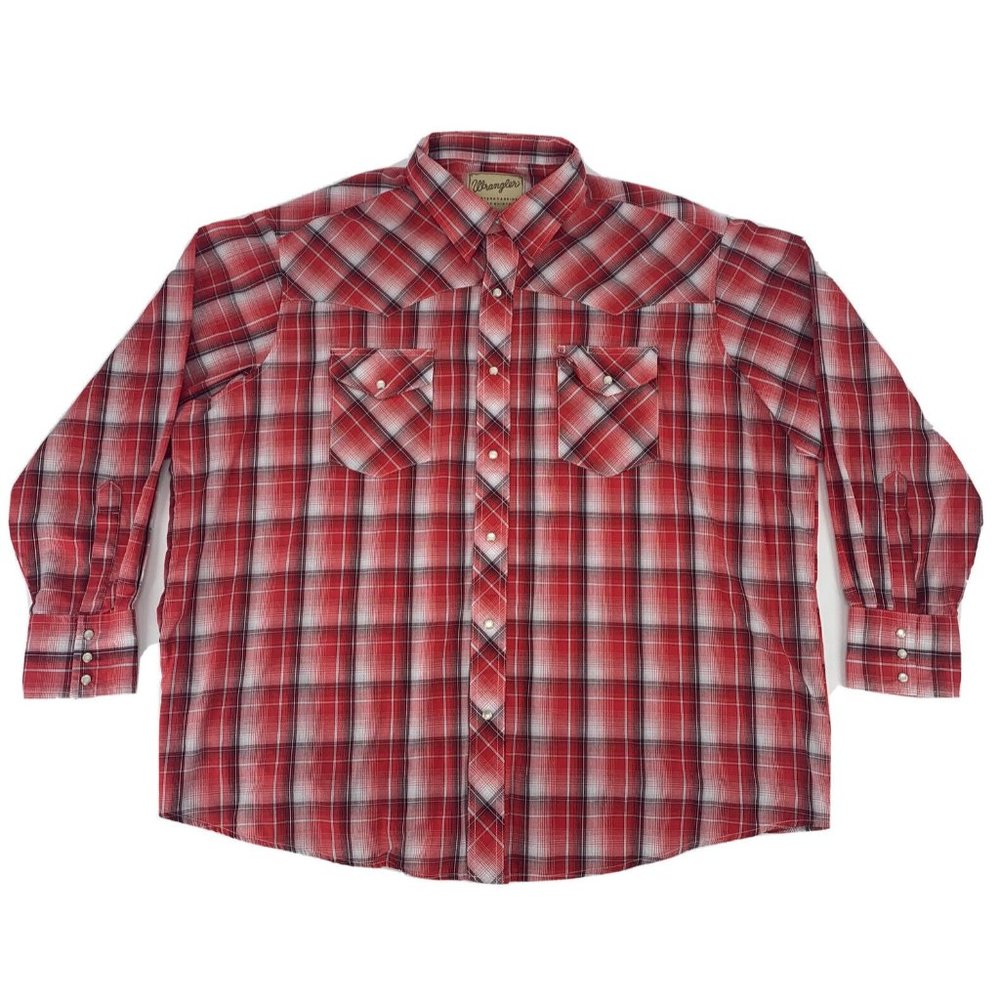 Men's Wrangler Long Sleeve Pearl Snap Shirt Red Plaid 2XL‎ Western Cowboy